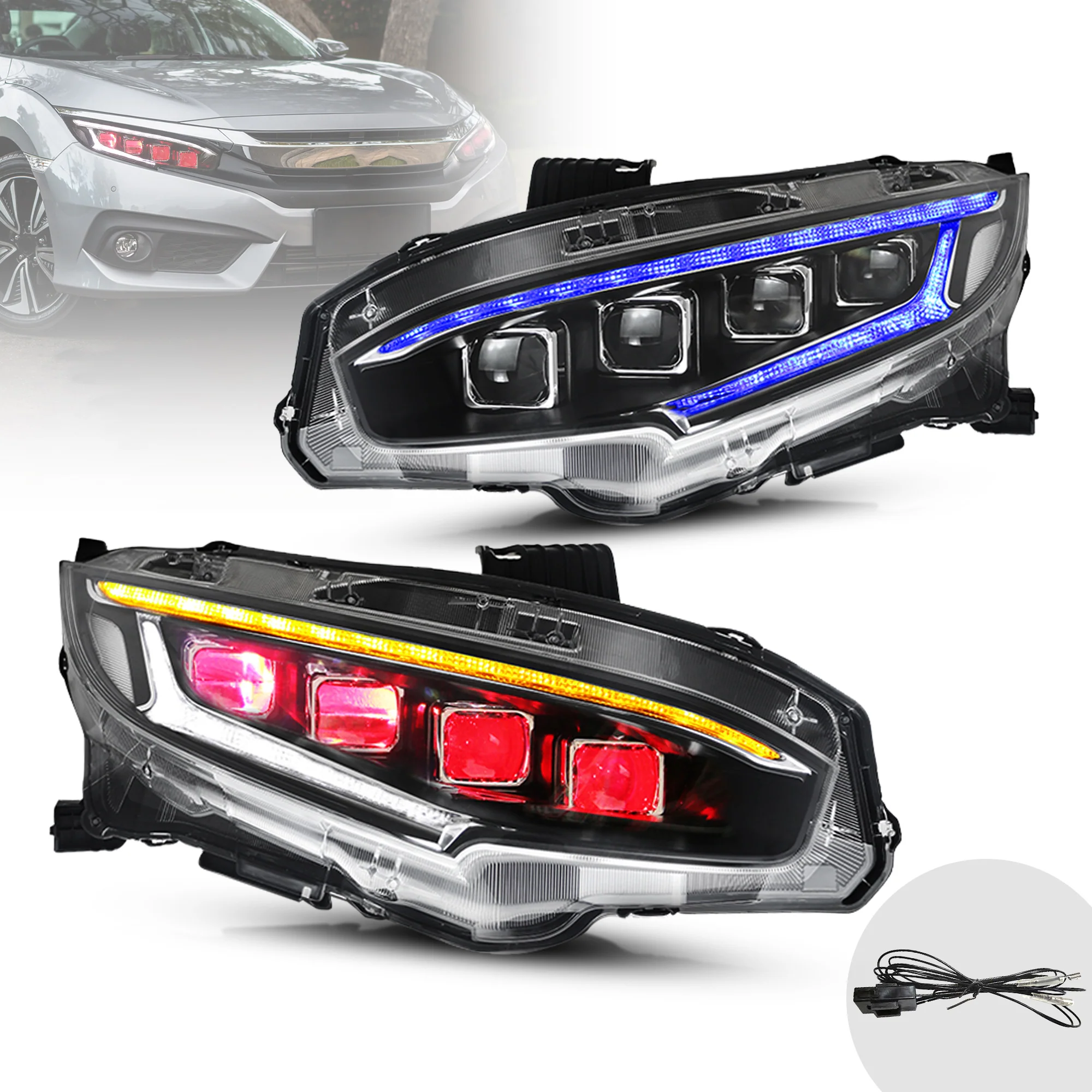 2016-2021 Honda Civic Sedan Hatchback Coupe LED Front Headlights - Image 10