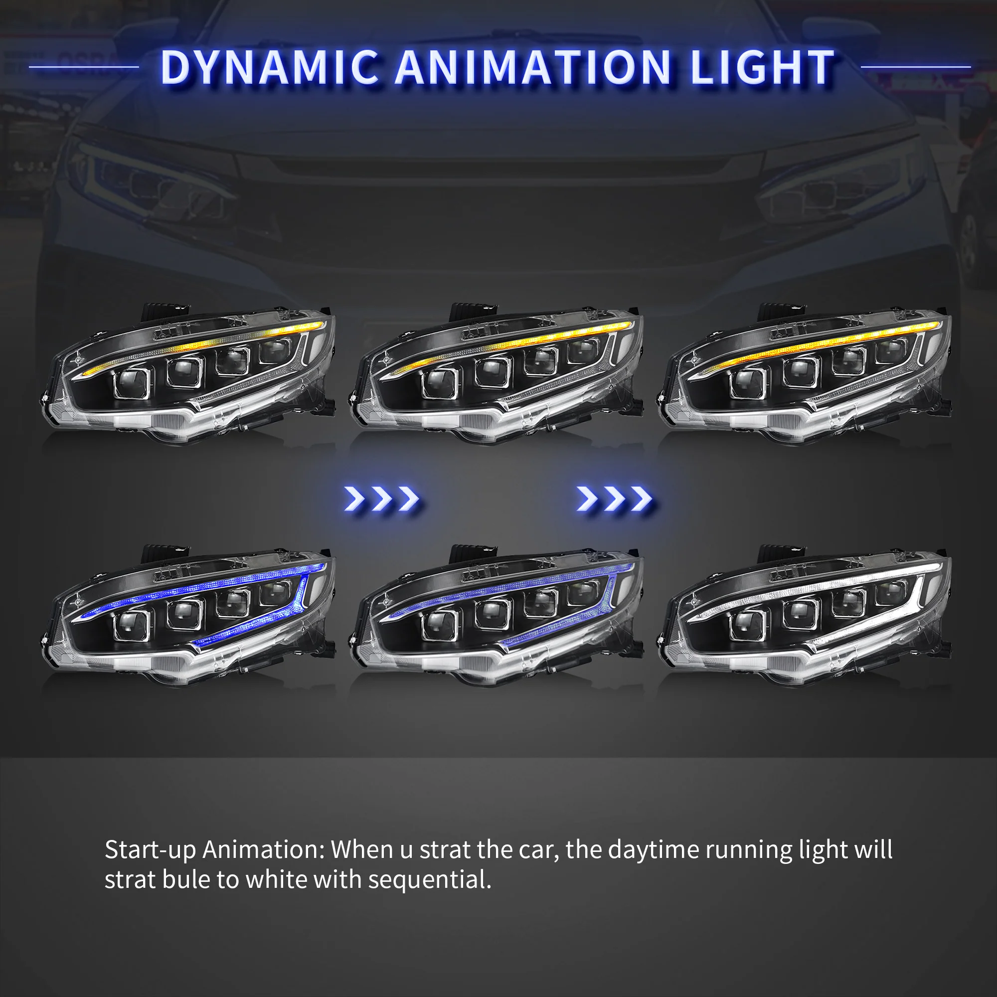 2016-2021 Honda Civic Sedan Hatchback Coupe LED Front Headlights - Image 3