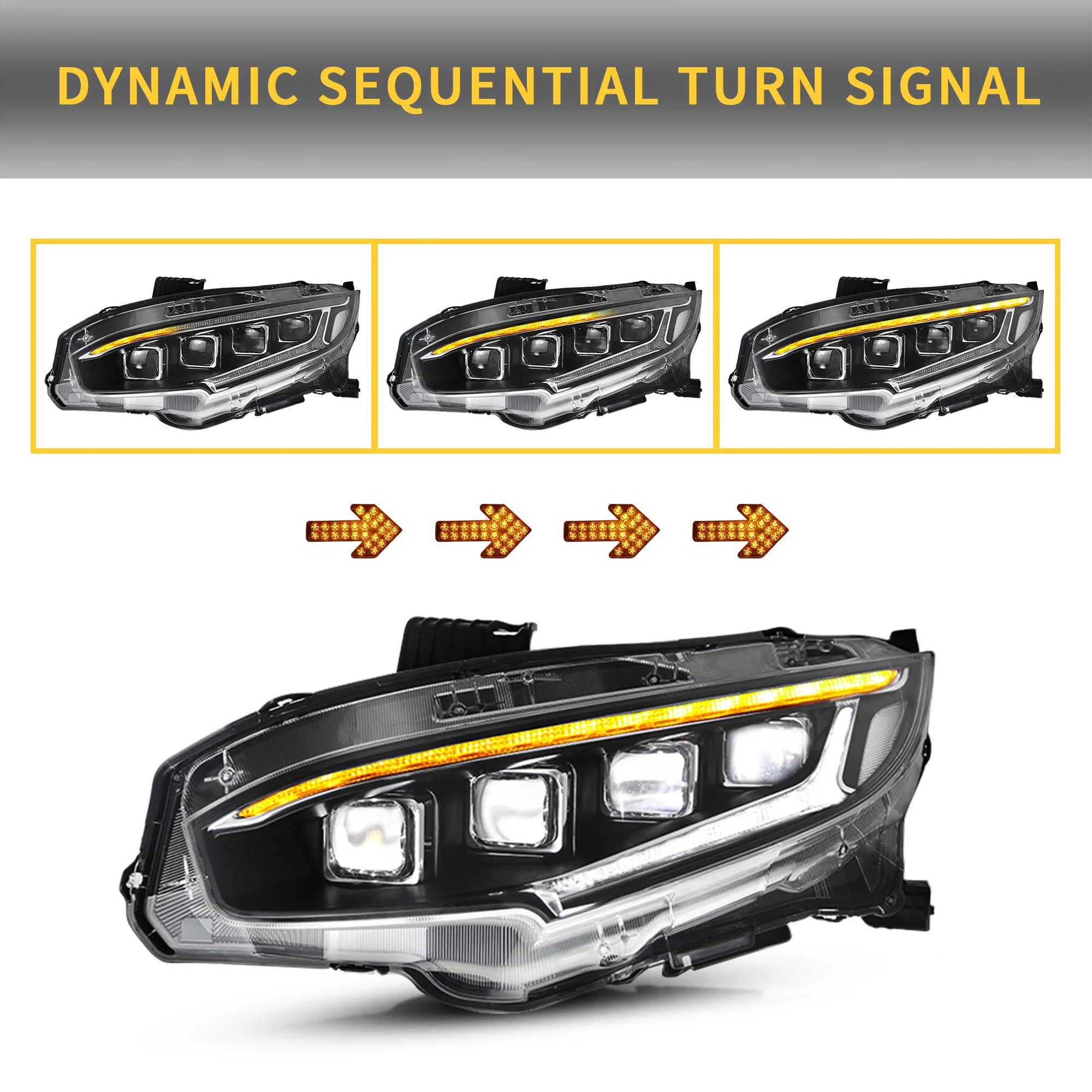 2016-2021 Honda Civic Sedan Hatchback Coupe LED Front Headlights - Image 4