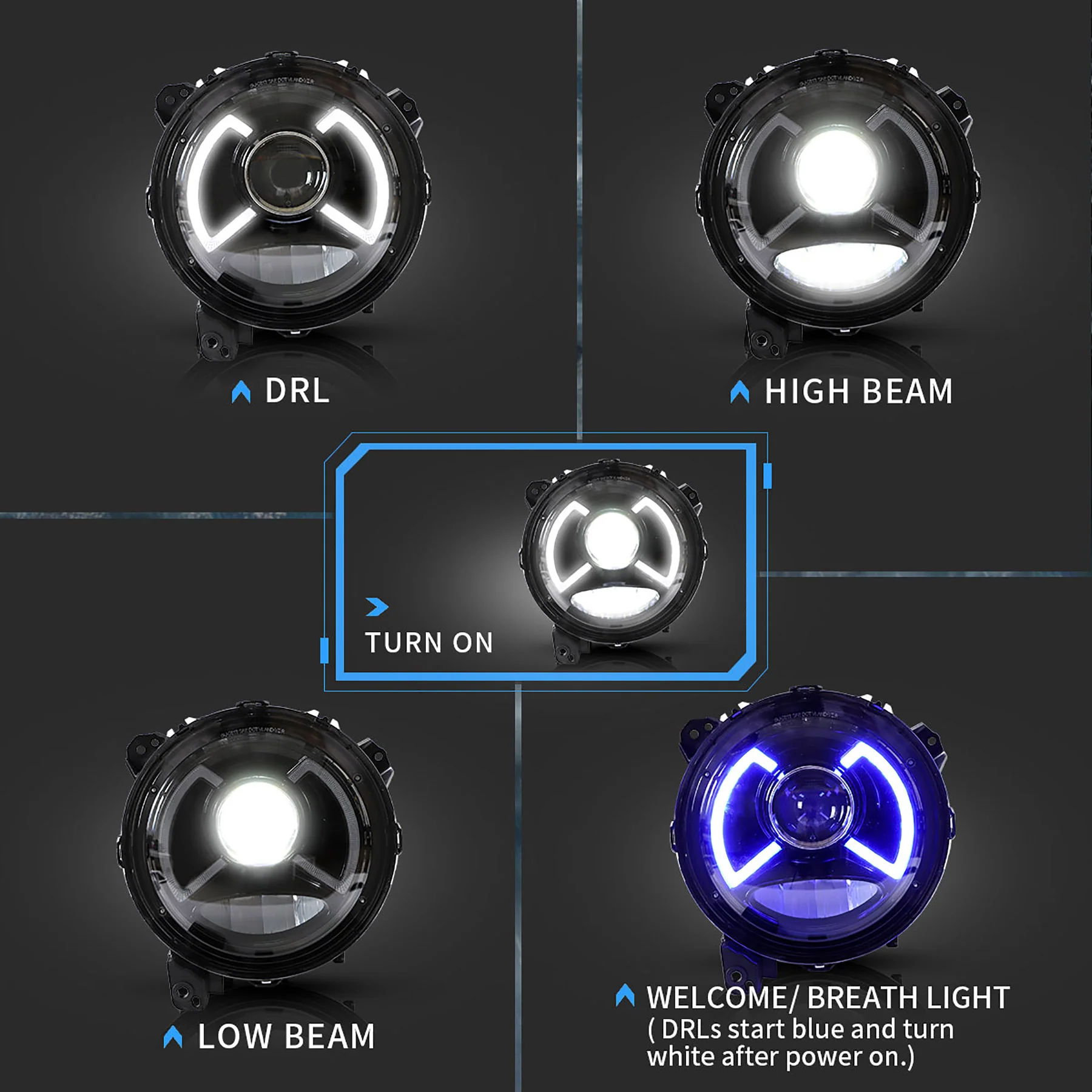 VLAND LED Headlights 9 inches For 2018-2023 Jeep Wrangler JL Gladiator JT - Image 4