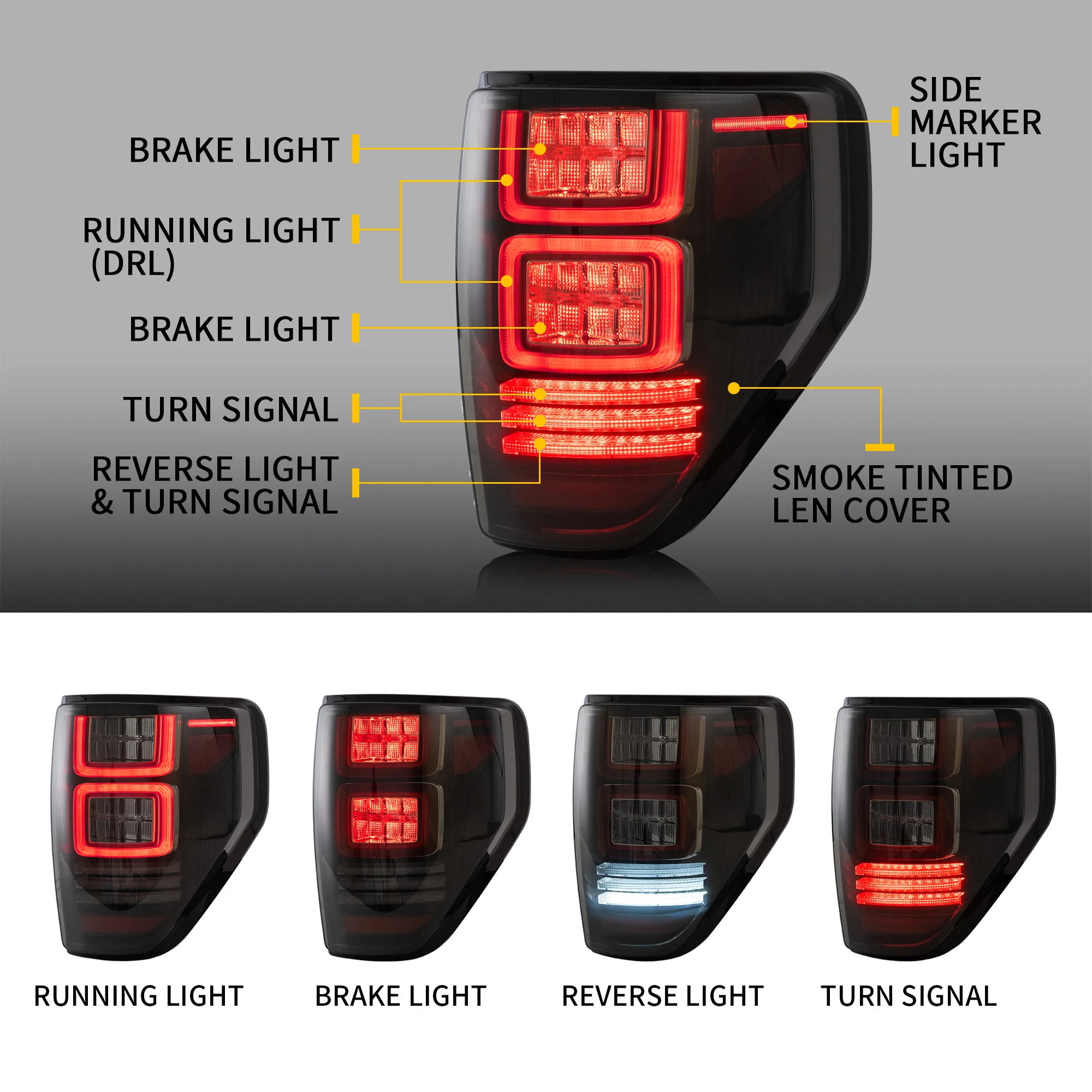 VLAND LED Tail Lights For 2009-2014 Ford F150 W/Red Turn Signal - Image 3