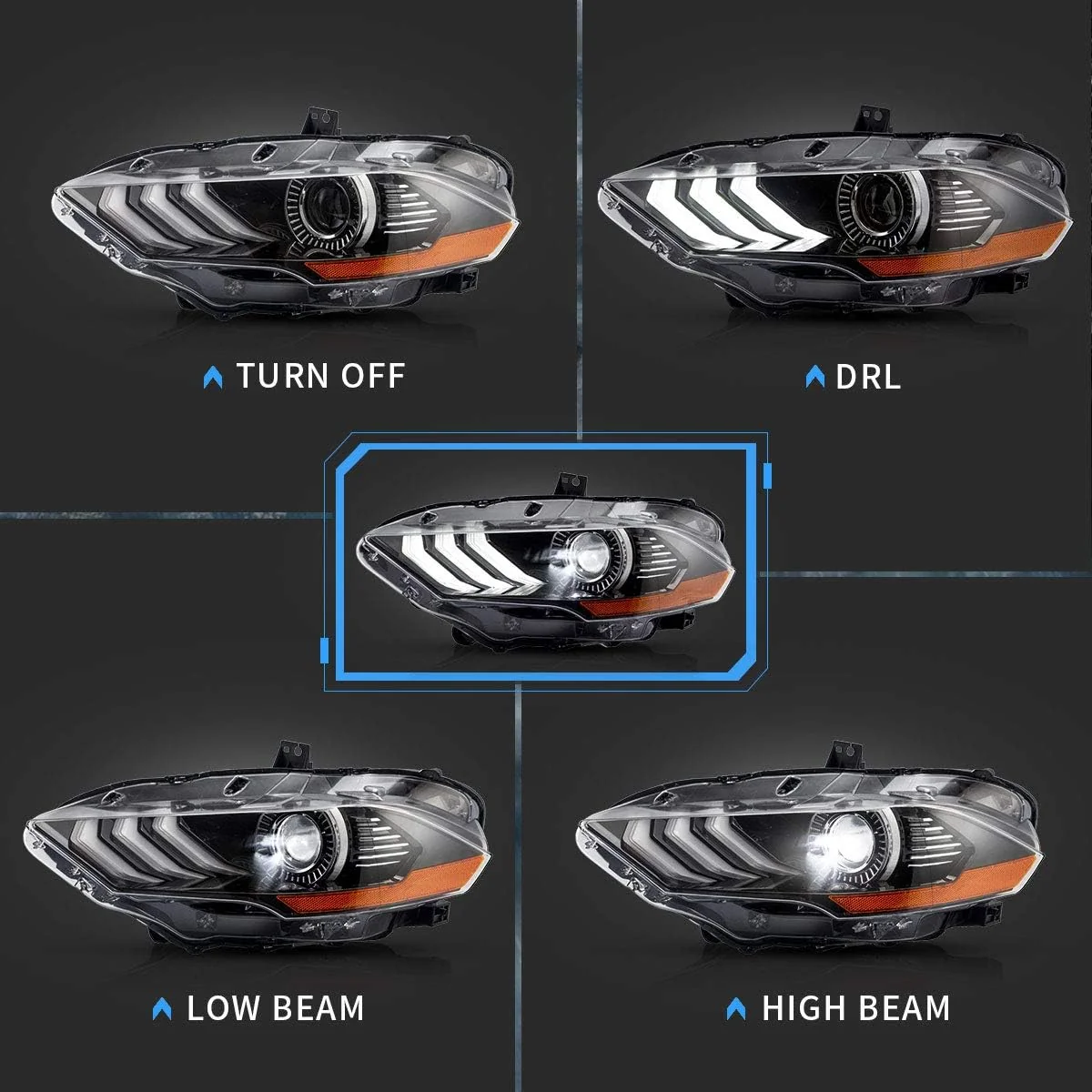 VLAND LED Headlights+Tail Lights For Ford Mustang S550 2018-2023 - Image 5