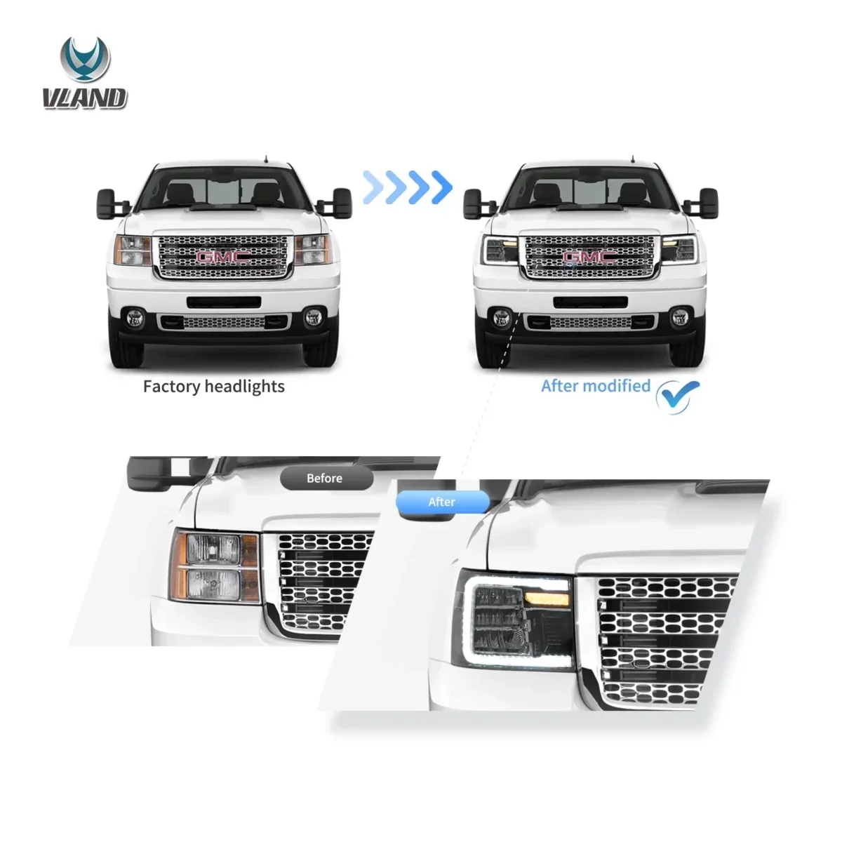 VLAND LED Headlights For 2007-2013 GMC Sierra 1500 2500HD 3500HD - Image 8
