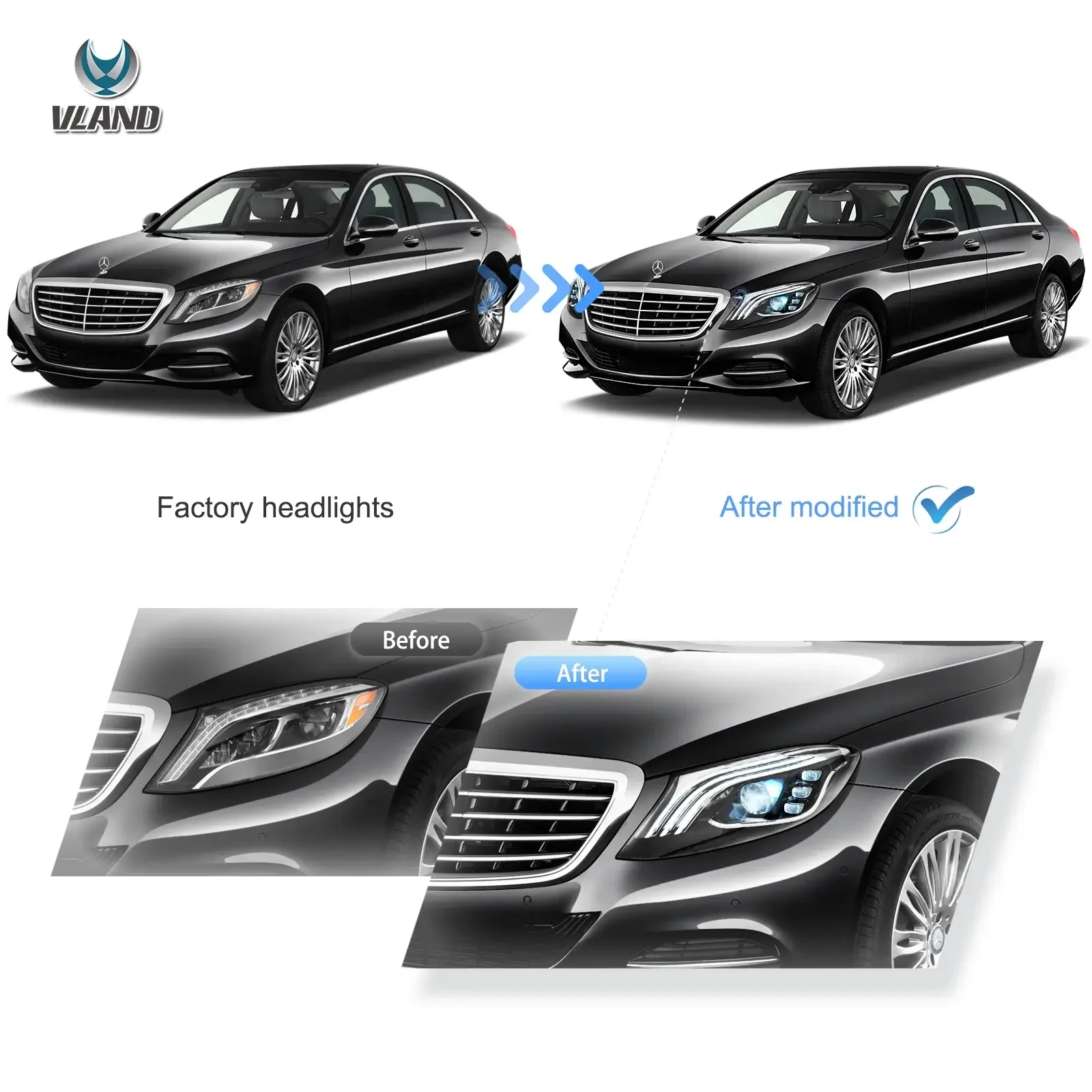 VLAND LED Headlights For 2014-2017 Mercedes Benz S-Class Sedan W222 - Image 5