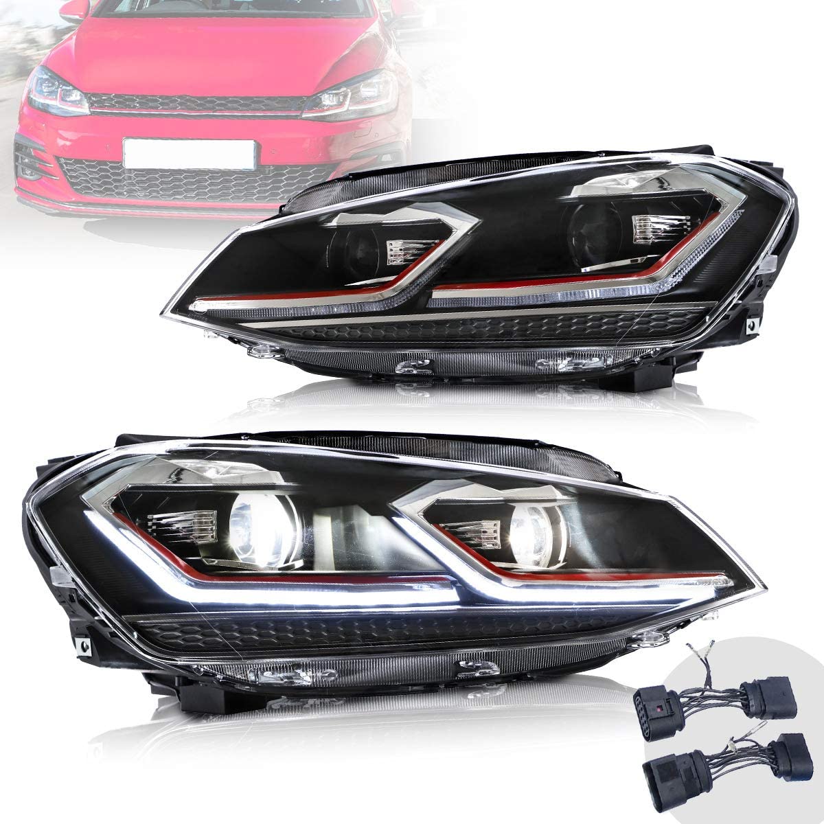 VLAND LED Headlights For 2018-2021 Volkswagen Golf MK7.5 Halogen Models