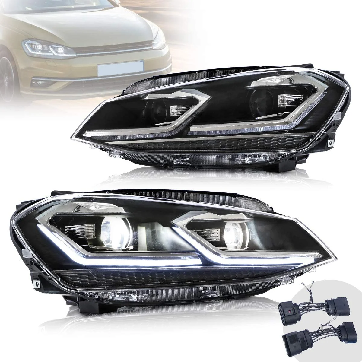 VLAND LED Headlights For 2018-2021 Volkswagen Golf MK7.5 Halogen Models - Image 2