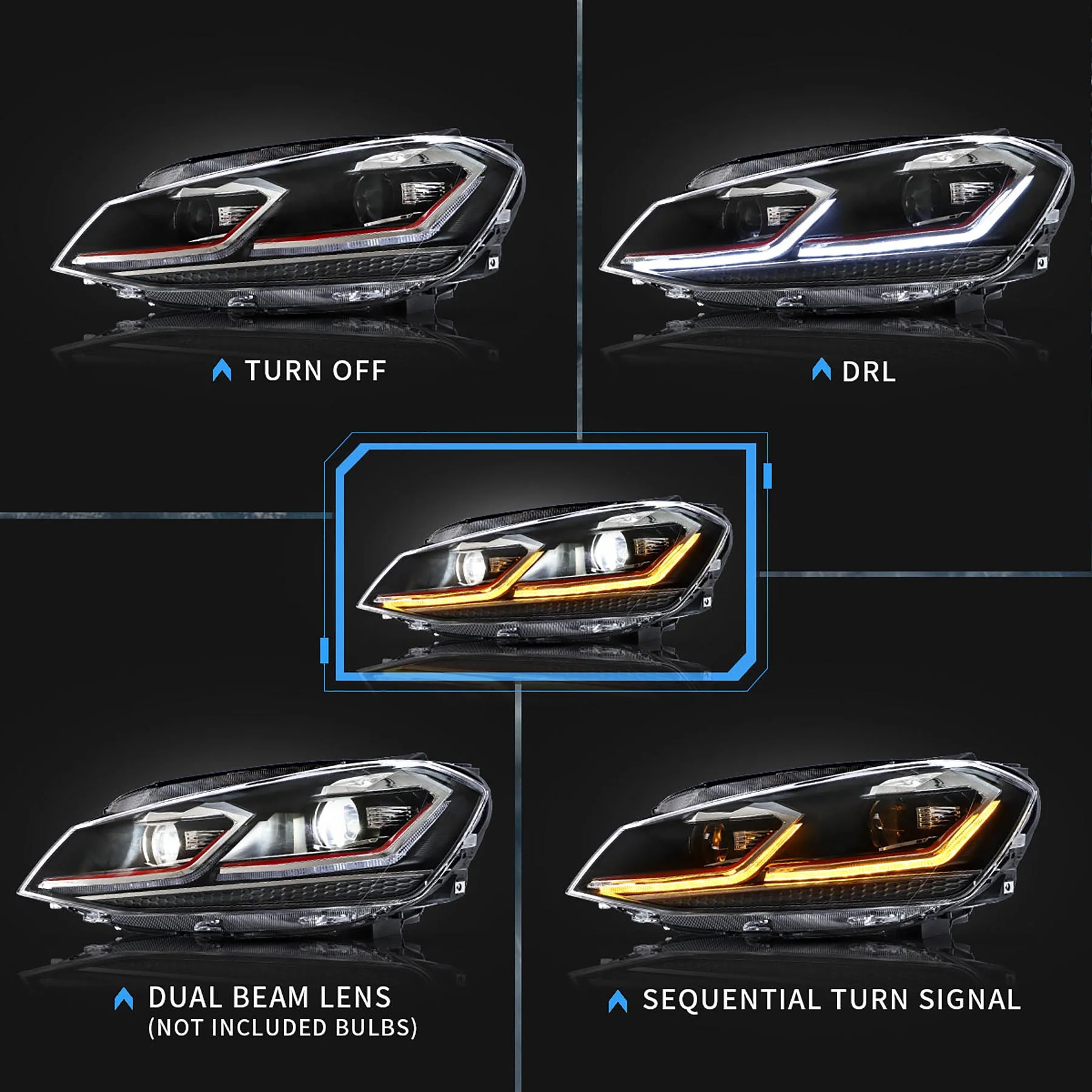 VLAND LED Headlights For 2018-2021 Volkswagen Golf MK7.5 Halogen Models - Image 3
