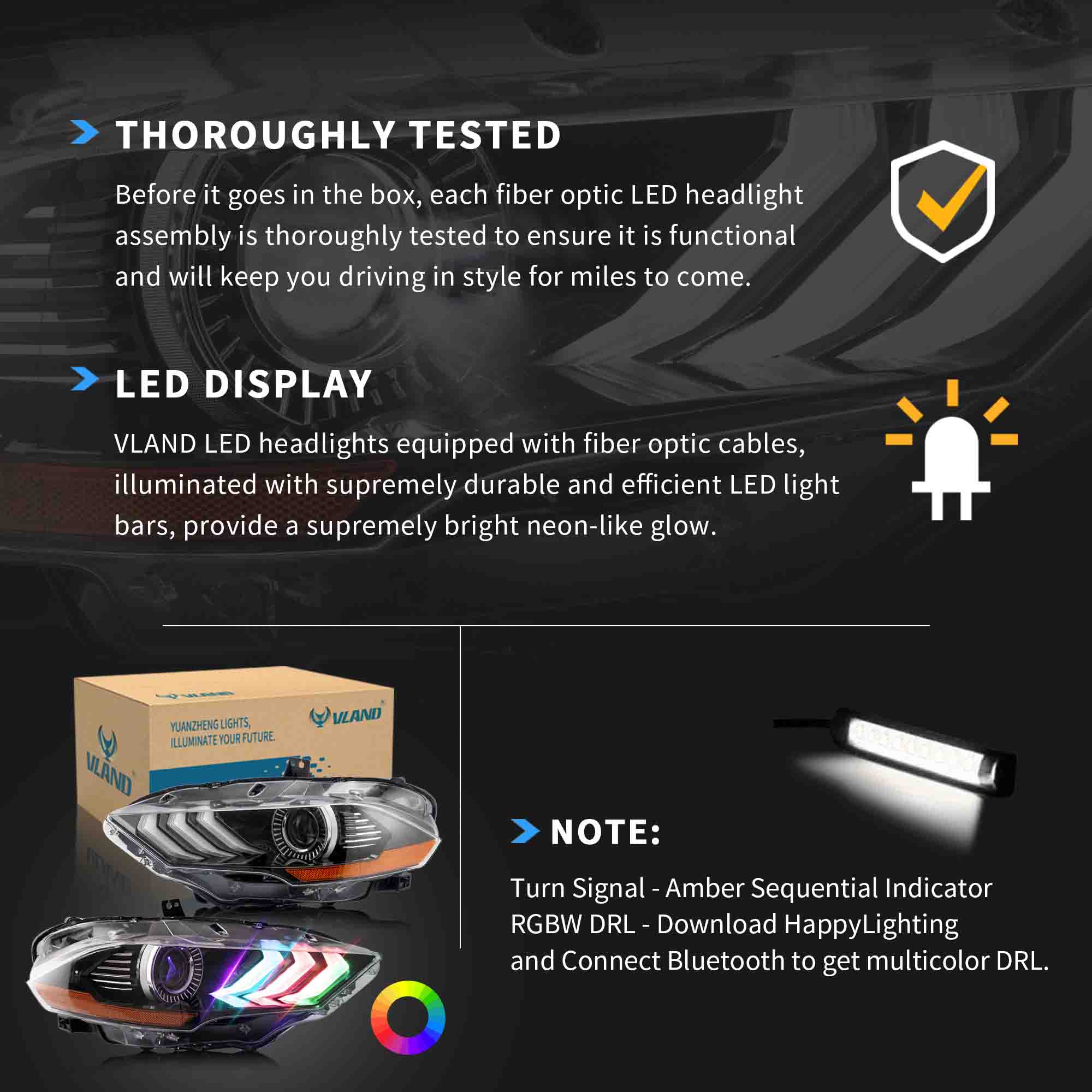 VLAND LED RGB Headlights For Ford Mustang 2018-2023 (S550 Facelift) - Image 10