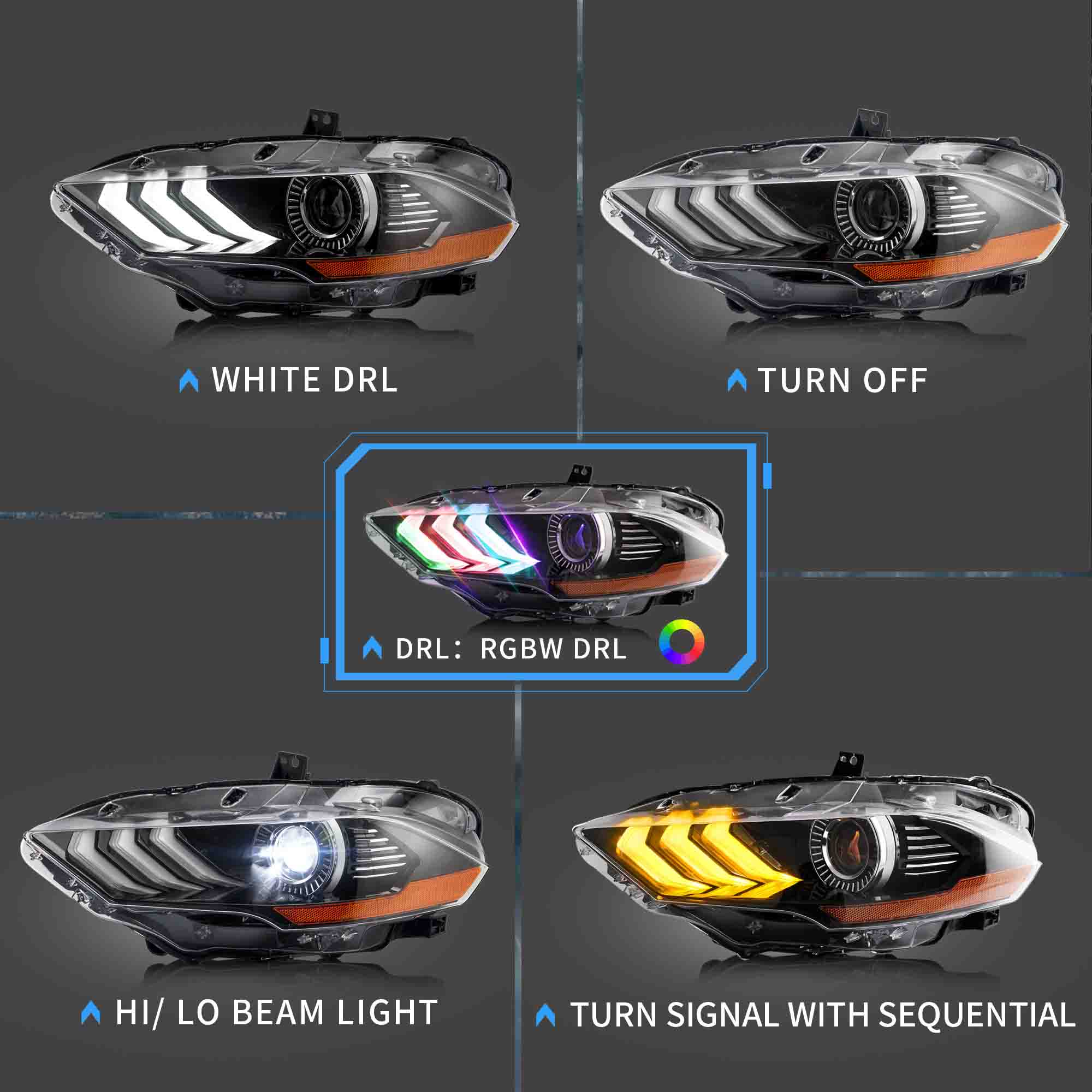 VLAND LED RGB Headlights For Ford Mustang 2018-2023 (S550 Facelift) - Image 4