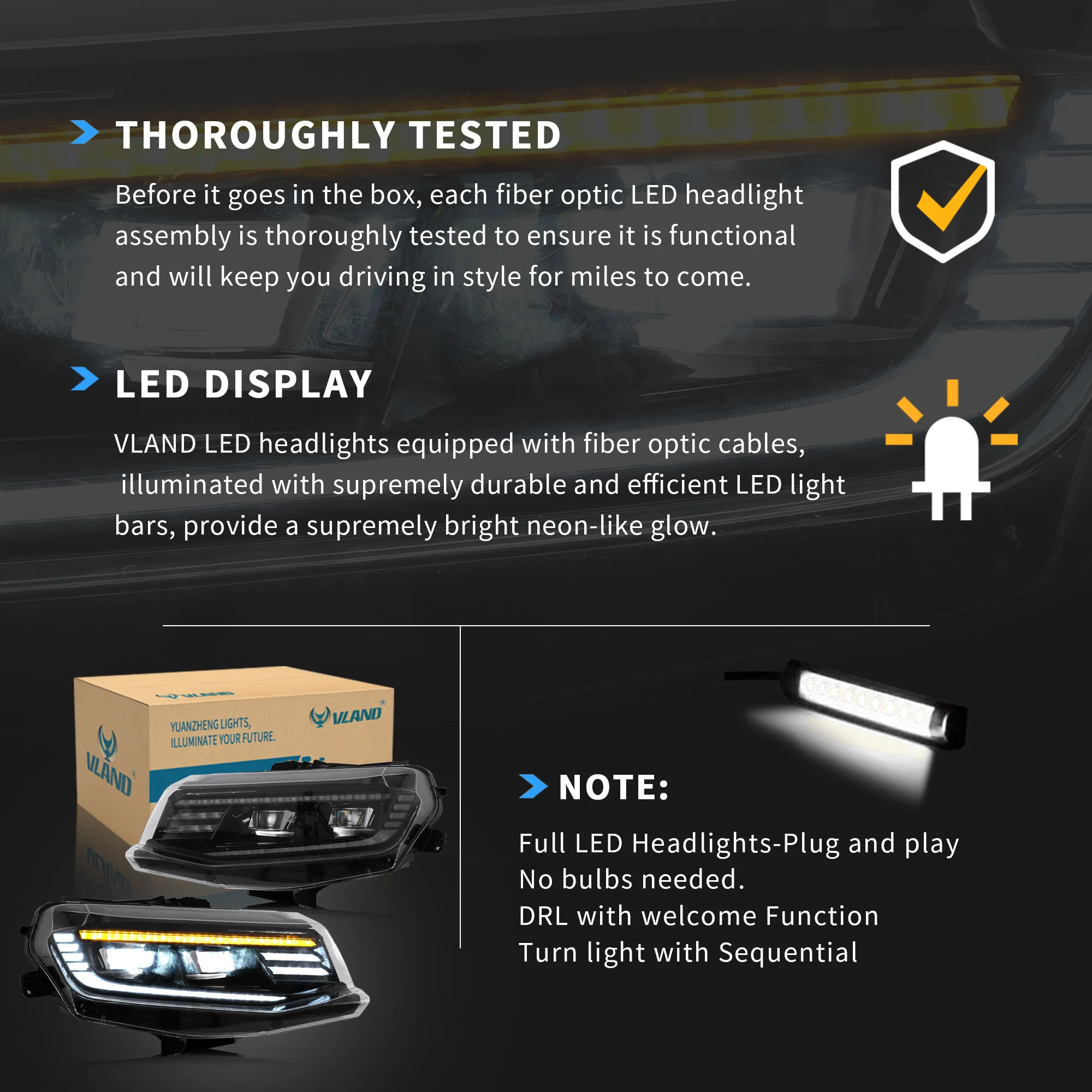 VLAND LED Projector Headlights For 2016-2018 Chevrolet [Chevy] Camaro - Image 6