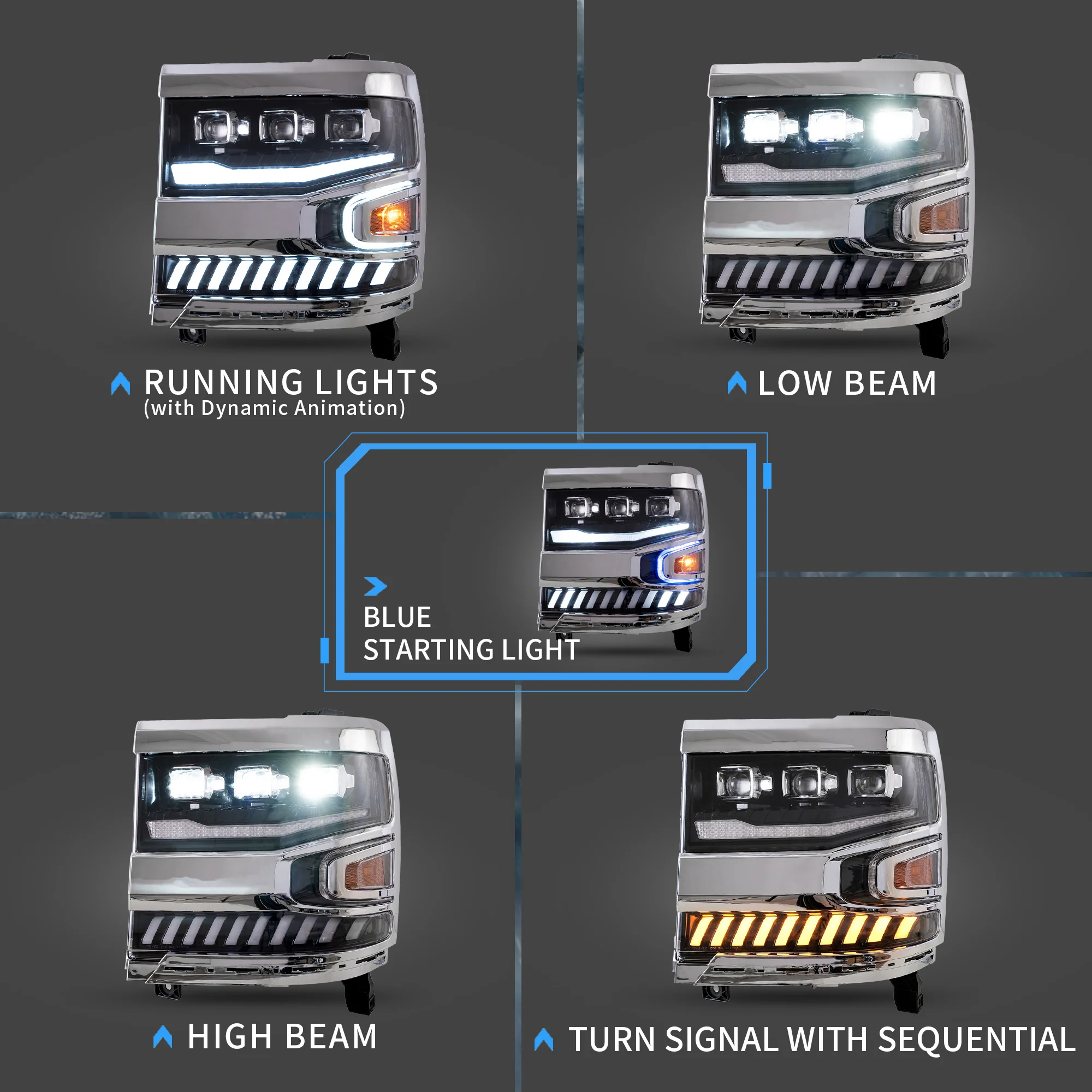 VLAND LED Projector Headlights For 2016-2018 Chevrolet Silverado 1500 - Image 3