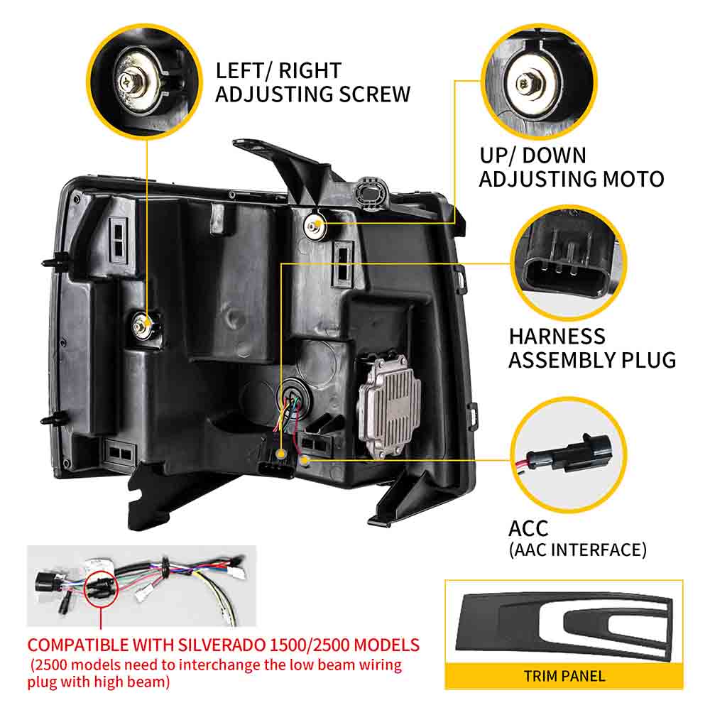 VLAND LED Projector Headlights For Chevrolet Silverado 1500 2500HD 3500HD 2007-2013 - Image 3