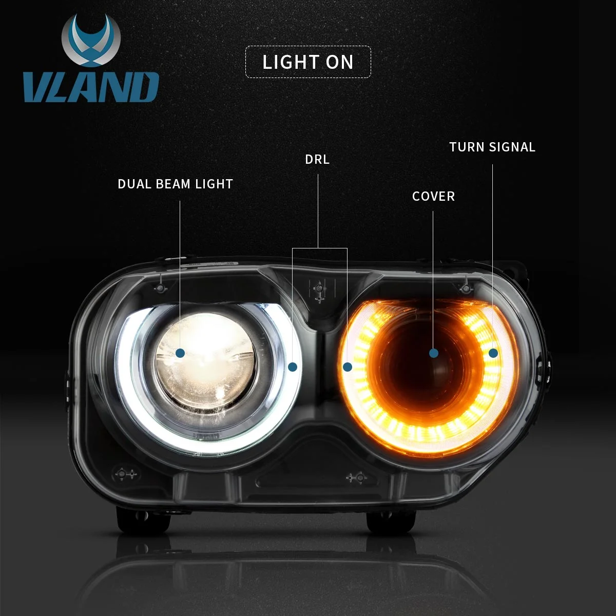 VLAND LED Halo Headlights For 2015-2023 Dodge Challenger Halogen Models - Image 3