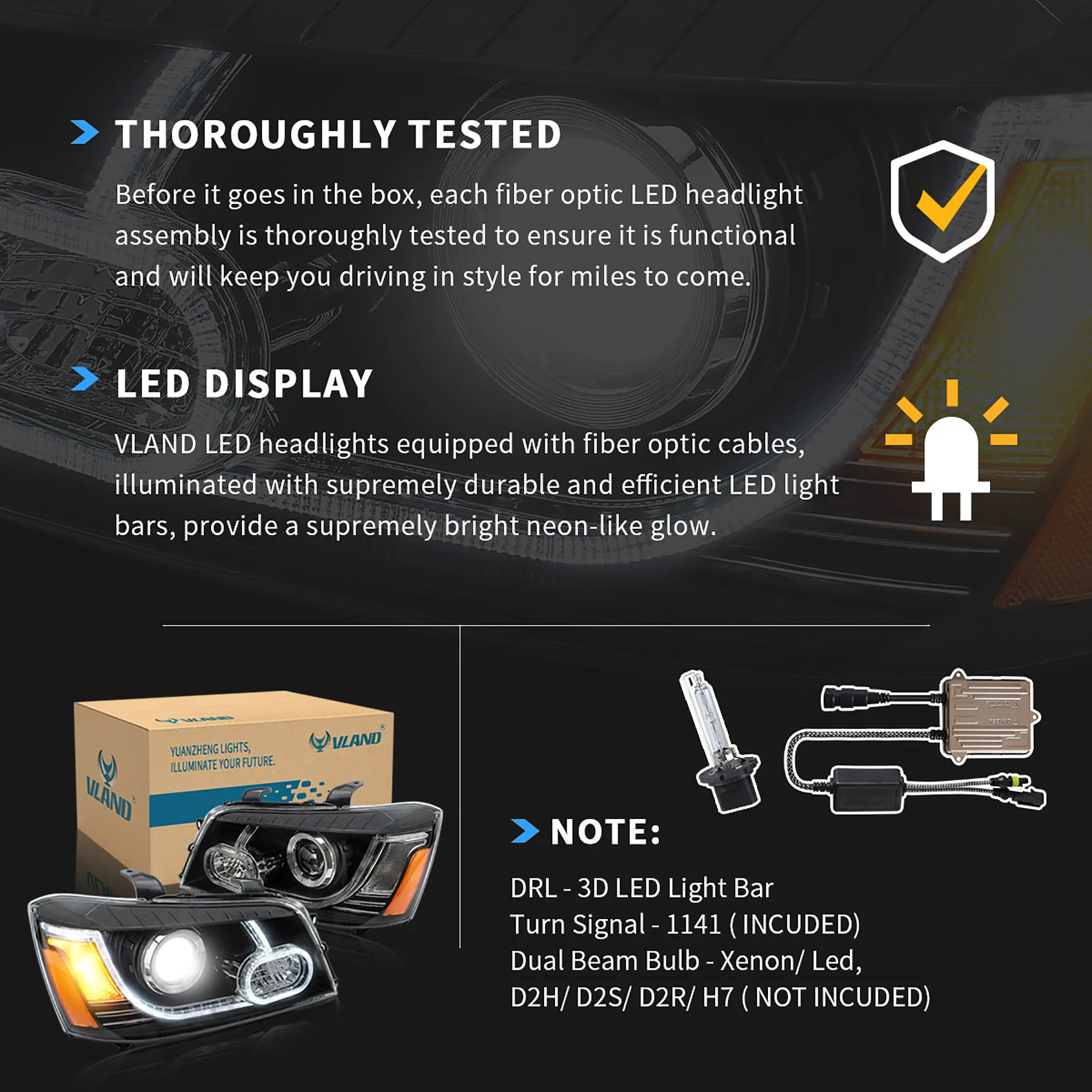 VLAND LED Projector Headlights for Toyota Highlander 2001-2007 Aftermarket Front Lamps - Image 6