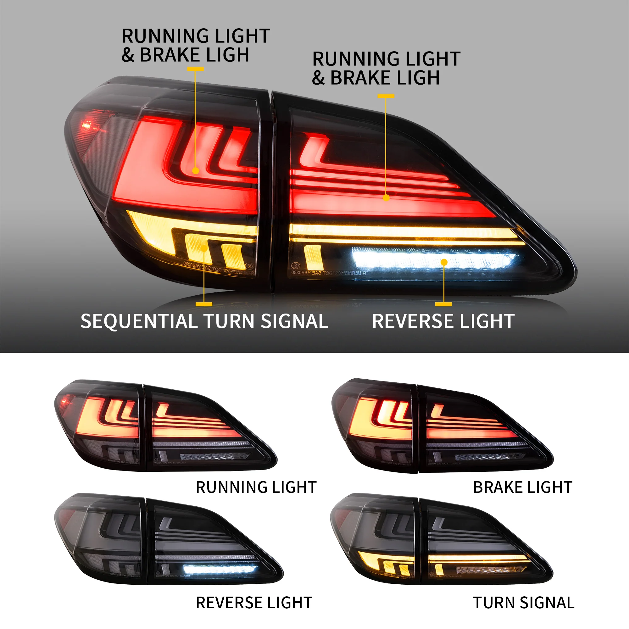 VLAND LED Rear Tail Lights For 2010-2015 Lexus RX 350 450h 270 - Image 3