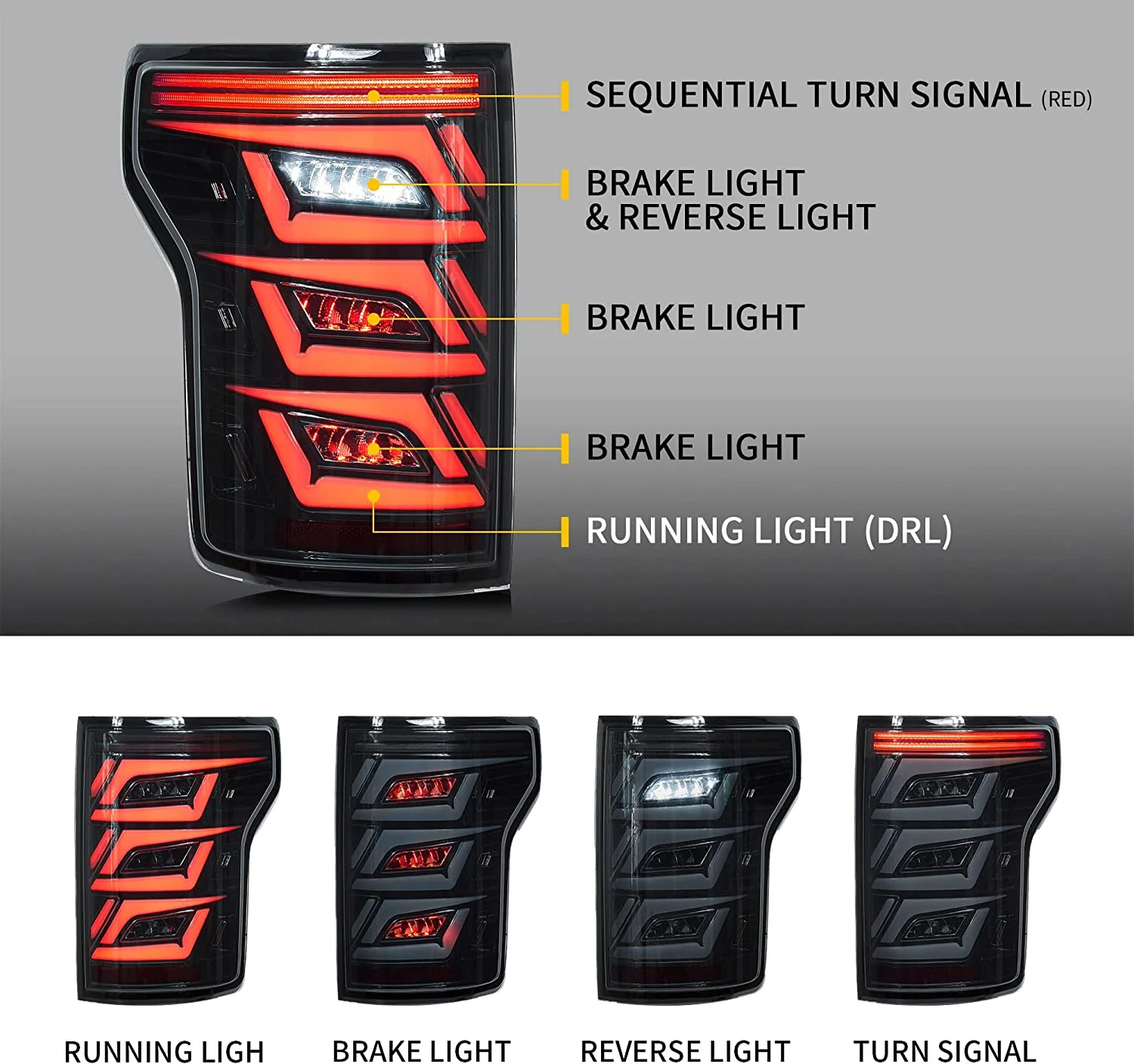 VLAND LED Smoked Taillights For 2015-2020 Ford F150 Halogen Model - Image 2