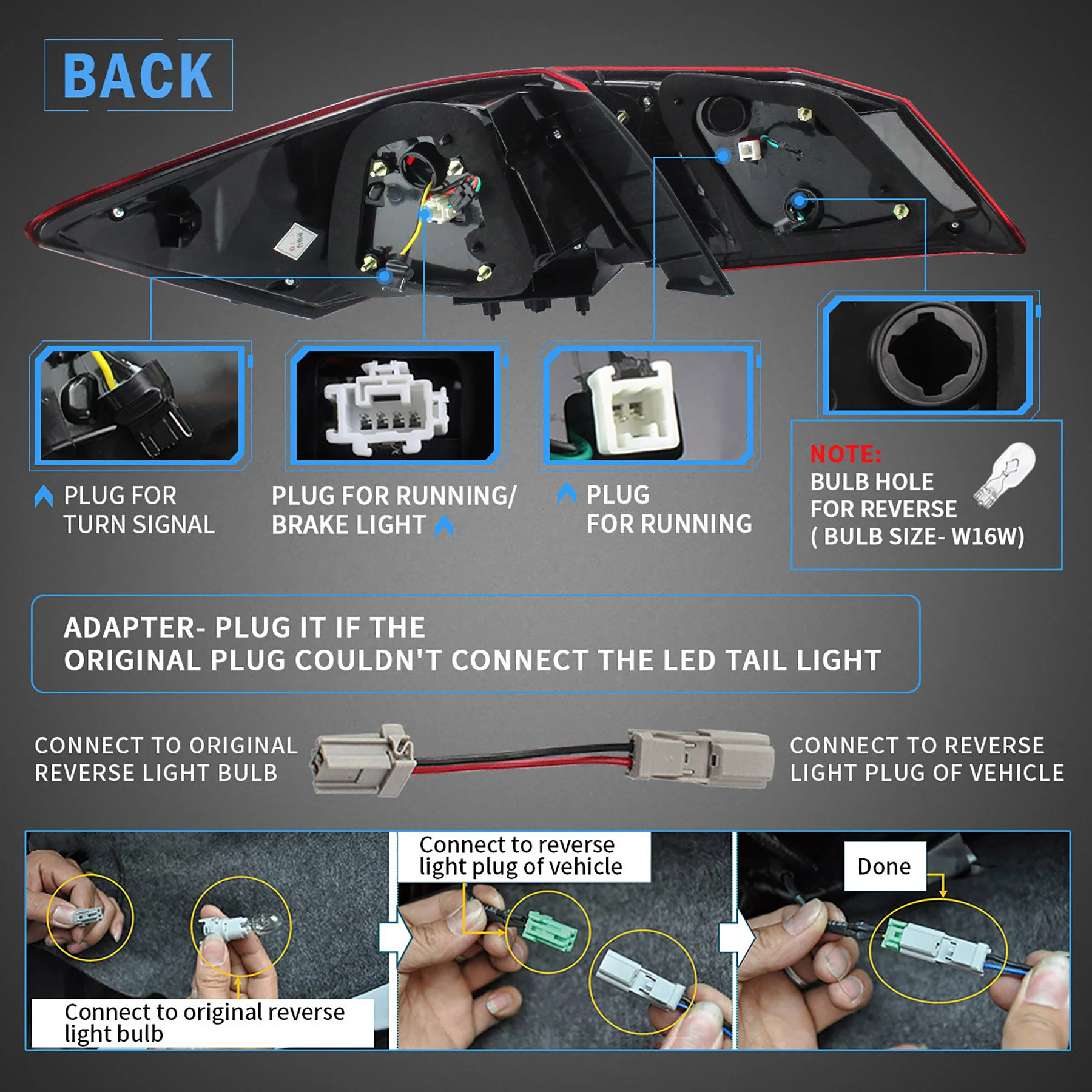 VLAND LED tail lights for 2013-2015 honda accord rear lamp assembly - Image 9