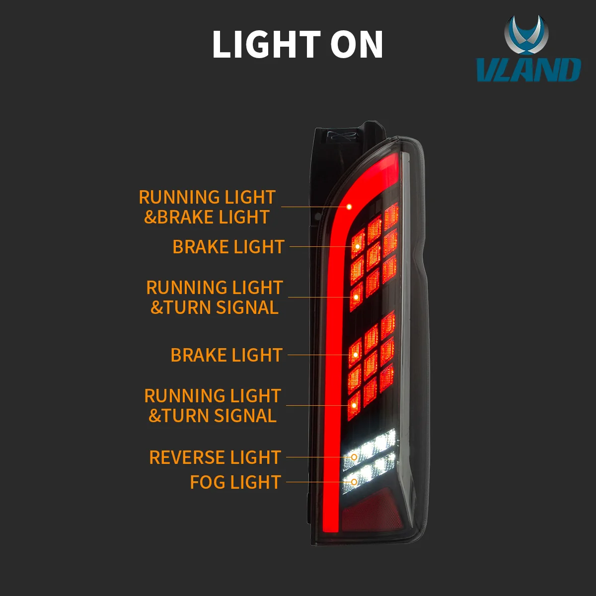 VLAND LED Tail Lights For Toyota Hiace 2005-2019 Aftermarket Rear Lamps - Image 2