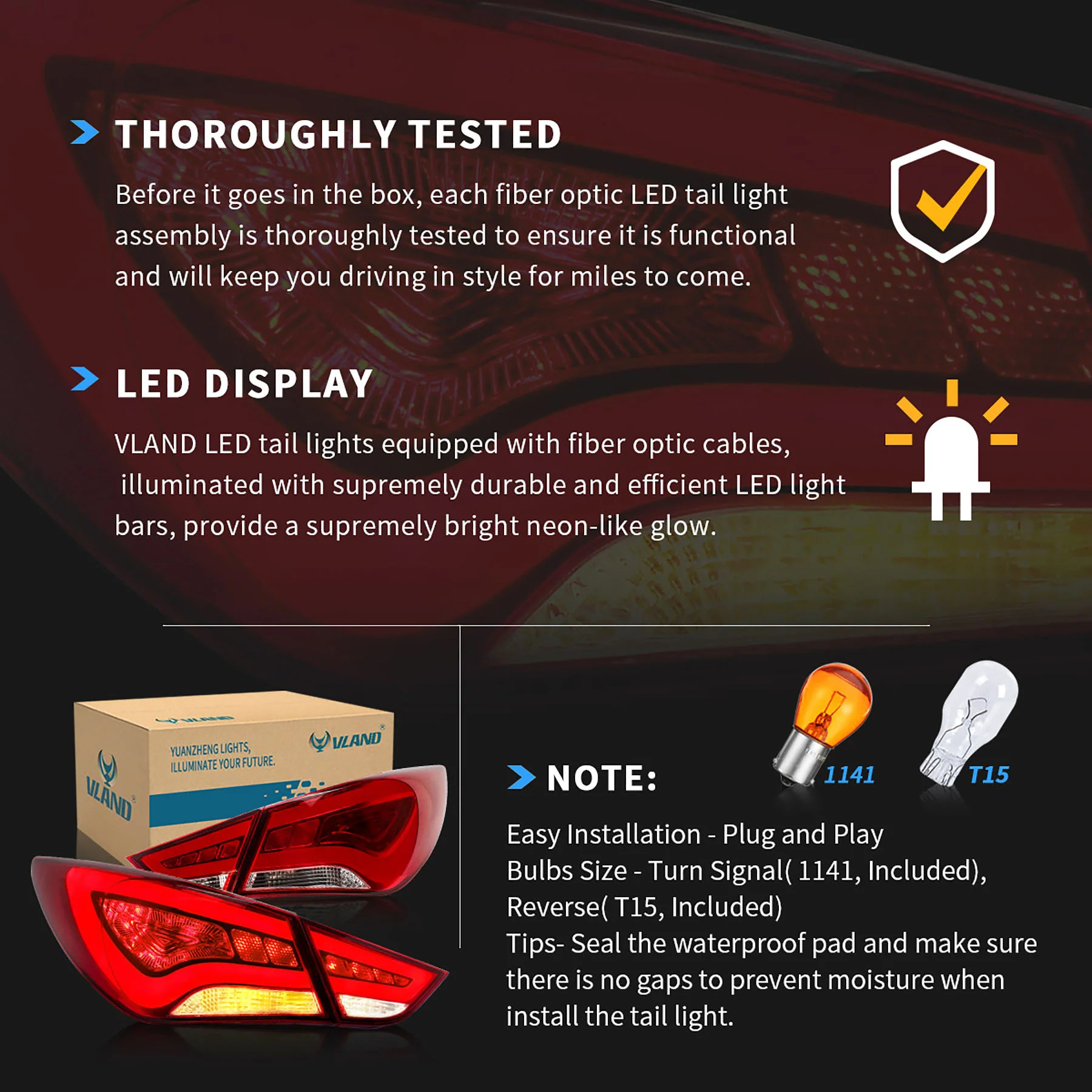VLAND Tail lights For Hyundai Sonata 2011 2012 2013 2014 Aftermarket Rear Lamps Assembly Plug-And-Play - Image 8