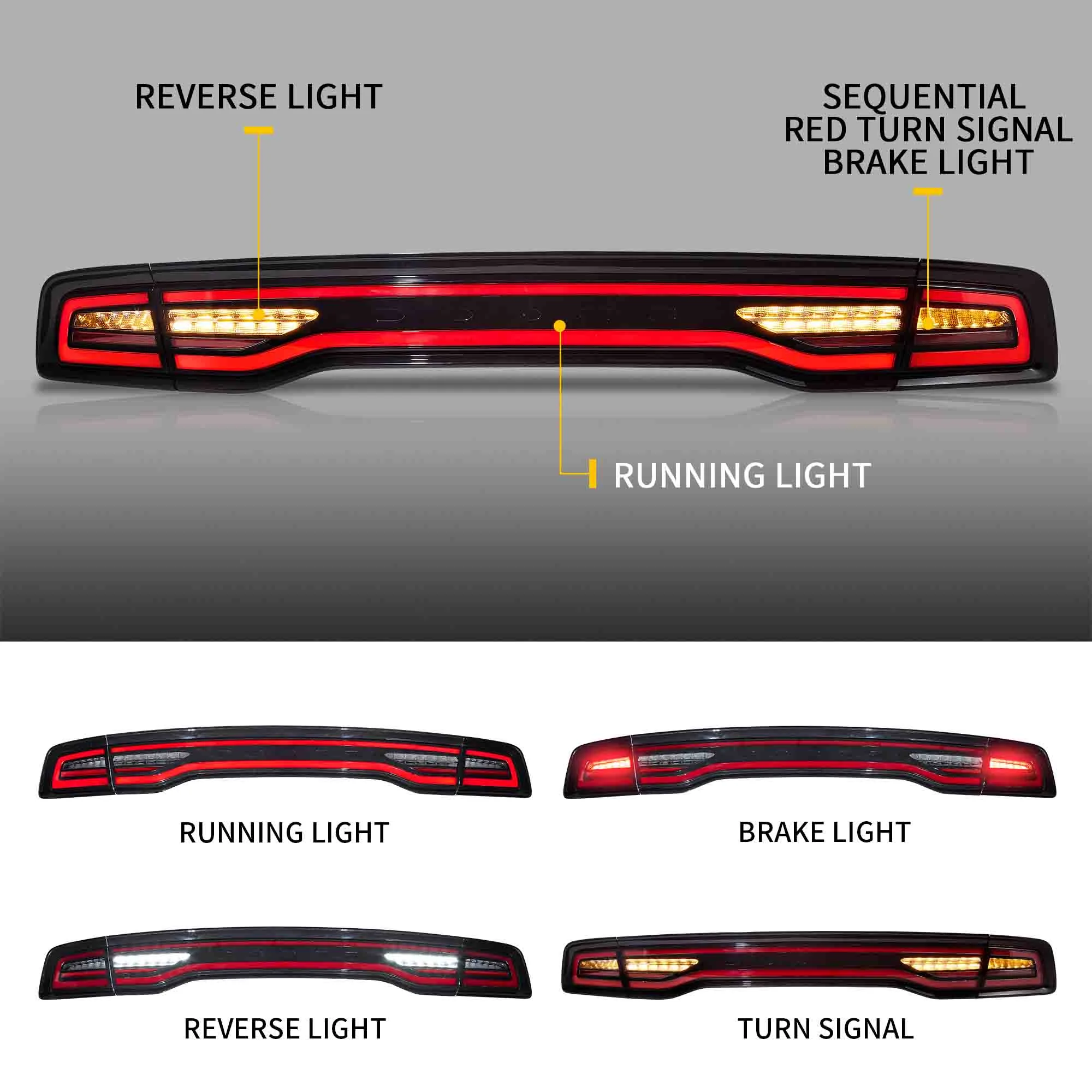 VLAND LED Taillights For 2011-2014 Dodge Charger W/Amber Turn Signal - Image 2