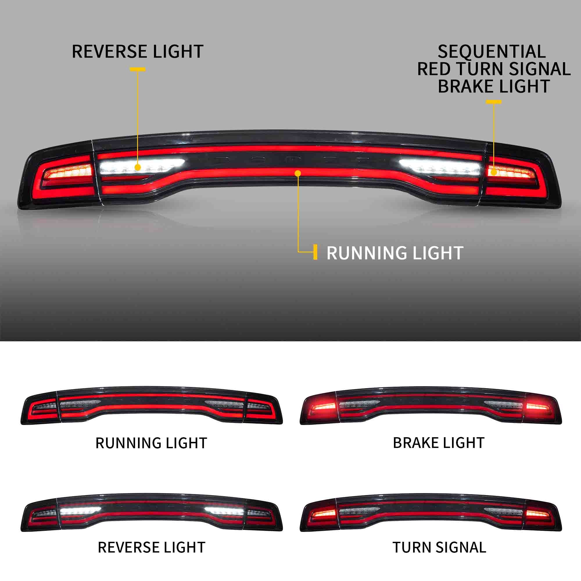 VLAND LED Taillights For 2011-2014 Dodge Charger W/Red Turn Signal - Image 2