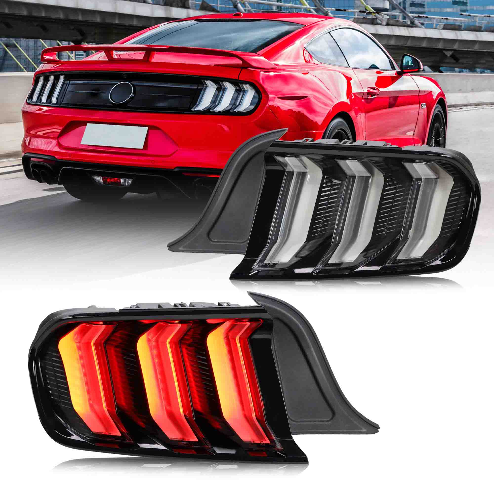 VLAND LED Taillights For 2015-2023 Ford Mustang USA Specs W/Red Turn Signal - Image 2