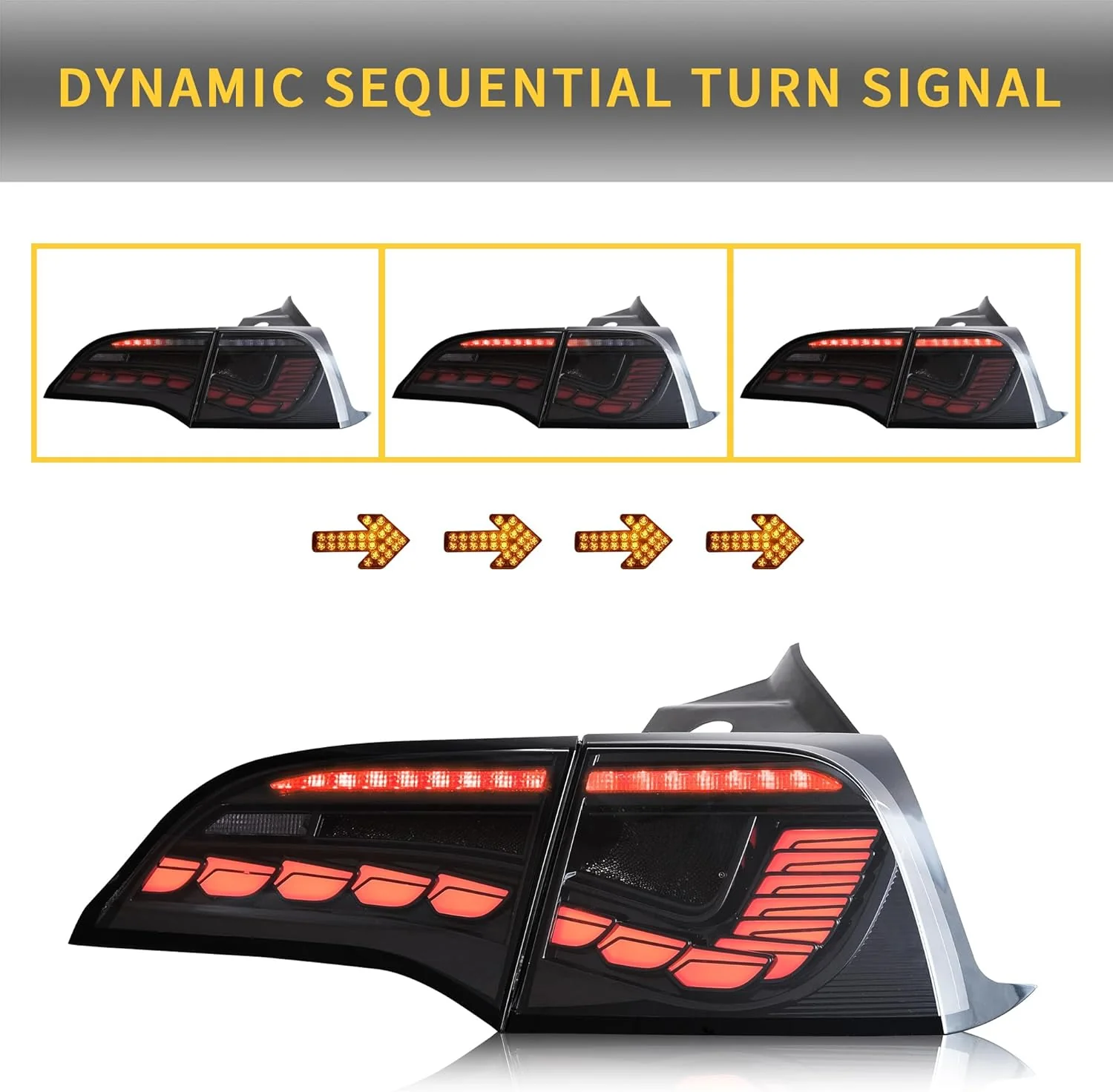 VLAND LED Taillights For 2017-2023 Tesla Model 3 Model Y W/Red Turn signal - Image 3