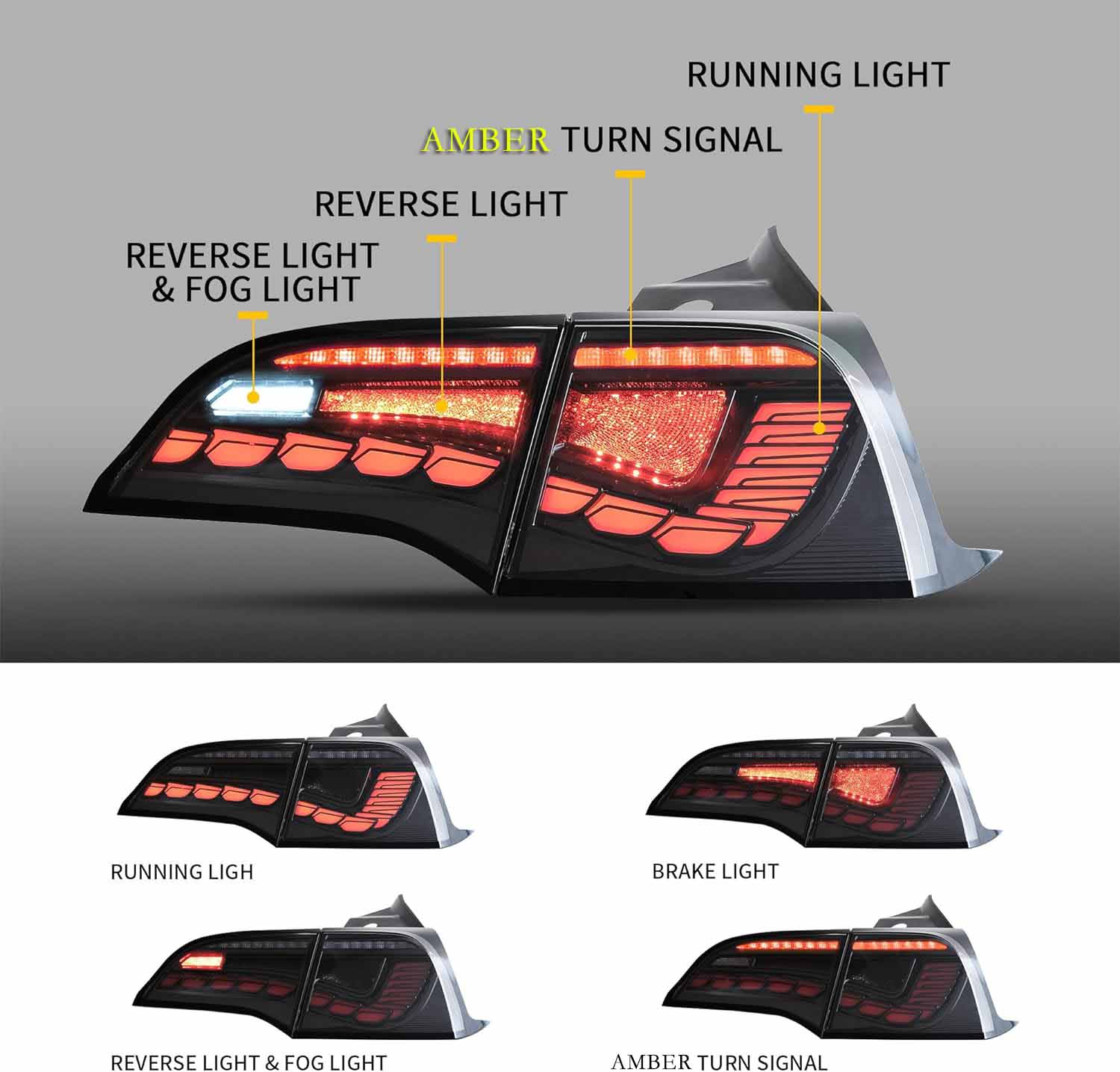 VLAND LED Taillights For 2017-2023 Tesla Model 3 Model Y W/Amber Turn signal - Image 2