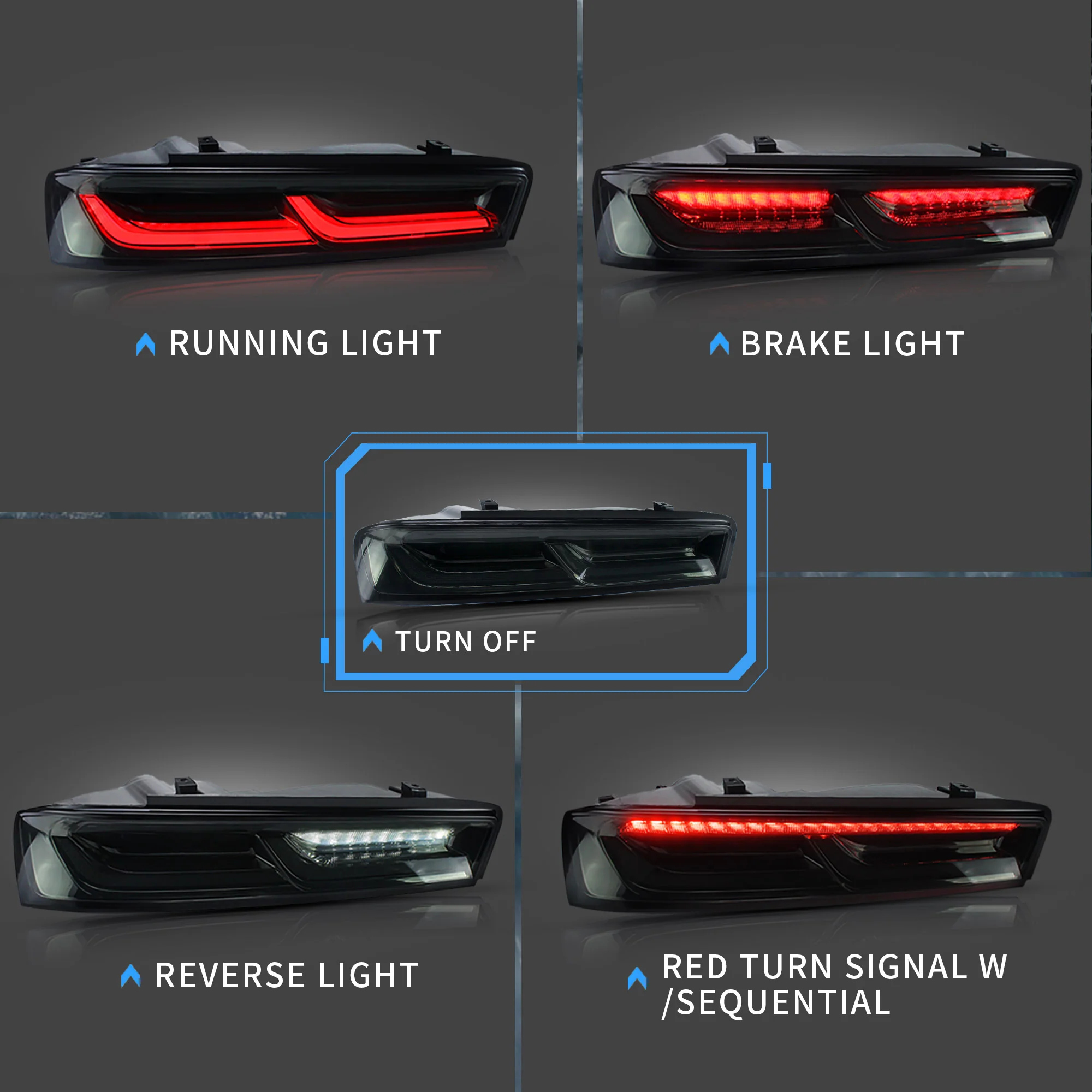 VLAND LED Taillights For Chevrolet Camaro 2016-2018 w/Sequential Turn Signal(Red) - Image 3