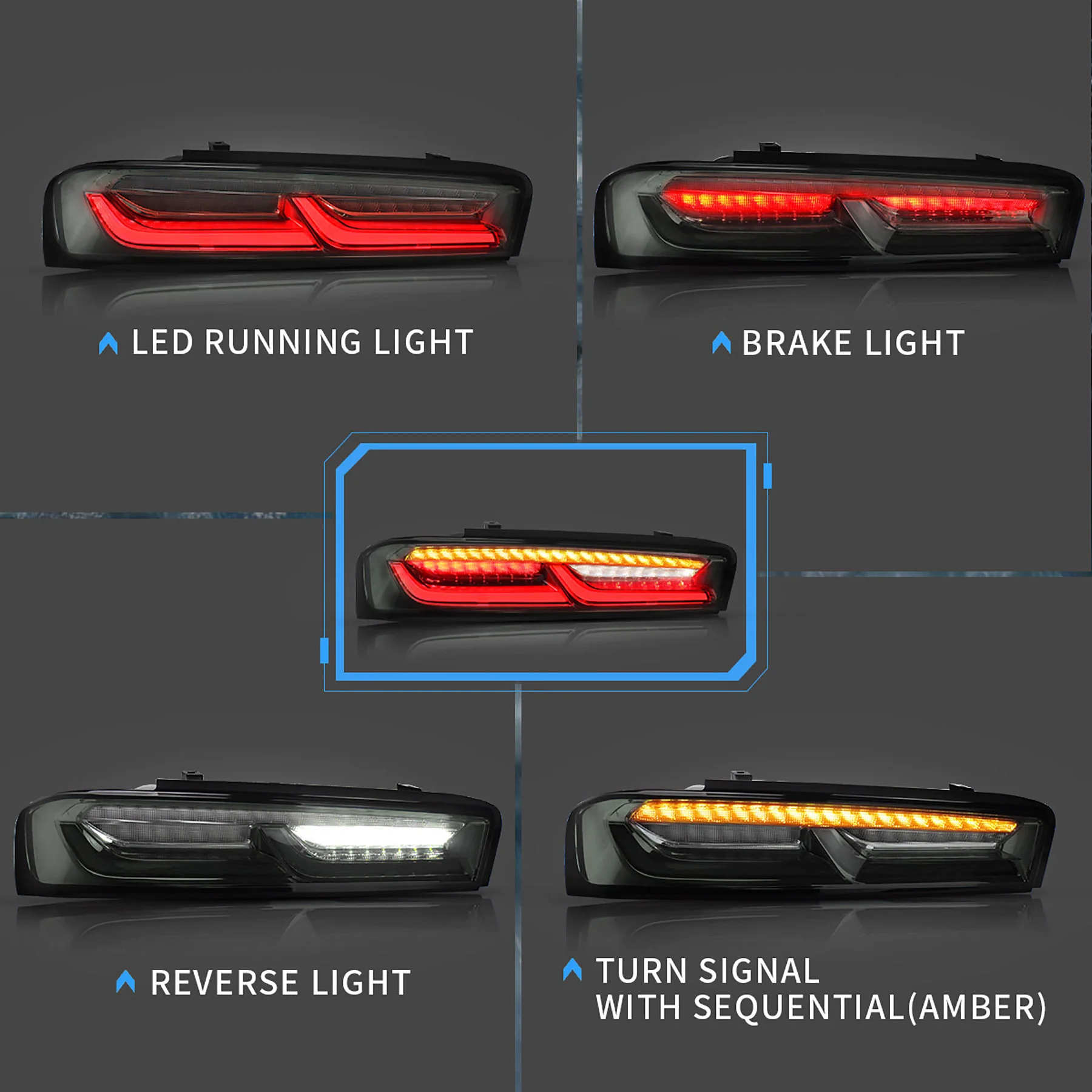 VLAND LED Taillights For 2016-2018 Chevrolet Camaro w/Sequential Turn Signal(Amber) - Image 4