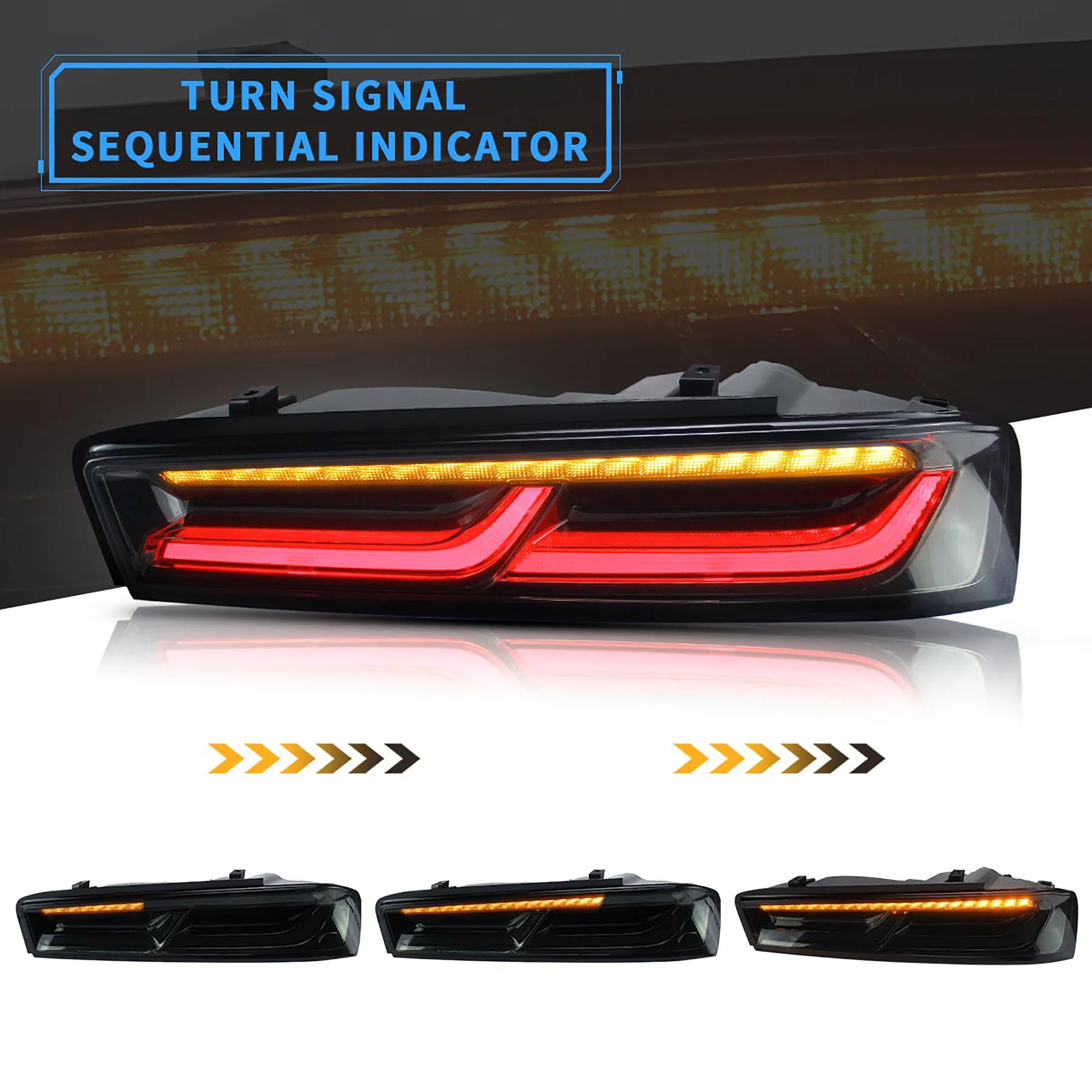 VLAND LED Taillights For 2016-2018 Chevrolet Camaro w/Sequential Turn Signal(Amber) - Image 5