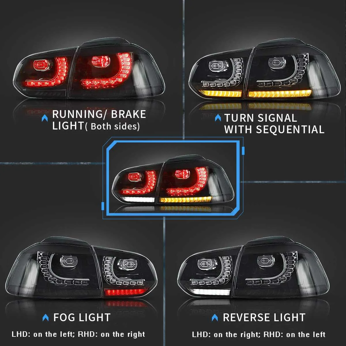 VLAND LED Taillights For 2009-2014 Volkswagen Golf 6 MK6 - Image 4