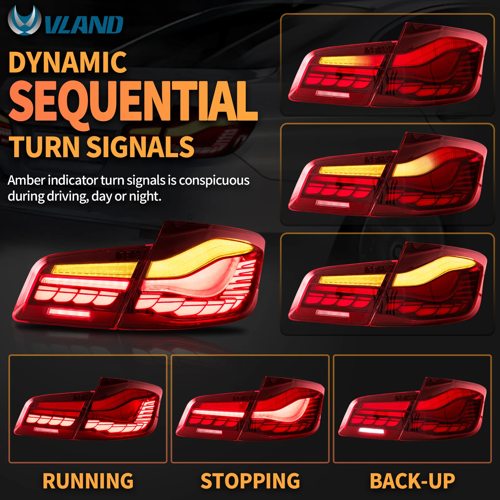VLAND LED Tail Lights For 6th Gen BMW 5-Series 2010-2017 F10 F18 - Image 3