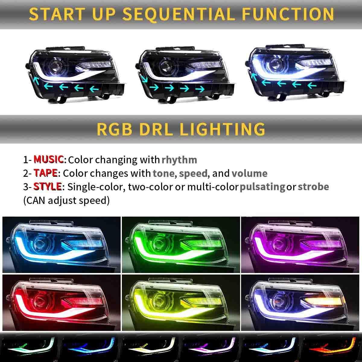 VLAND LED RGB Headlights For 2014 2015 Chevrolet Camaro - Image 4