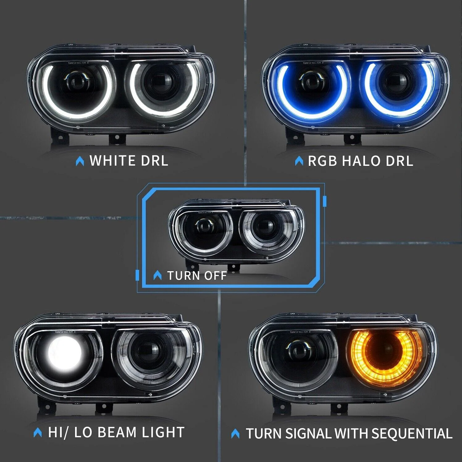 VLAND LED RGB Halo Headlights For 2008-2014 Dodge Challenger - Image 4