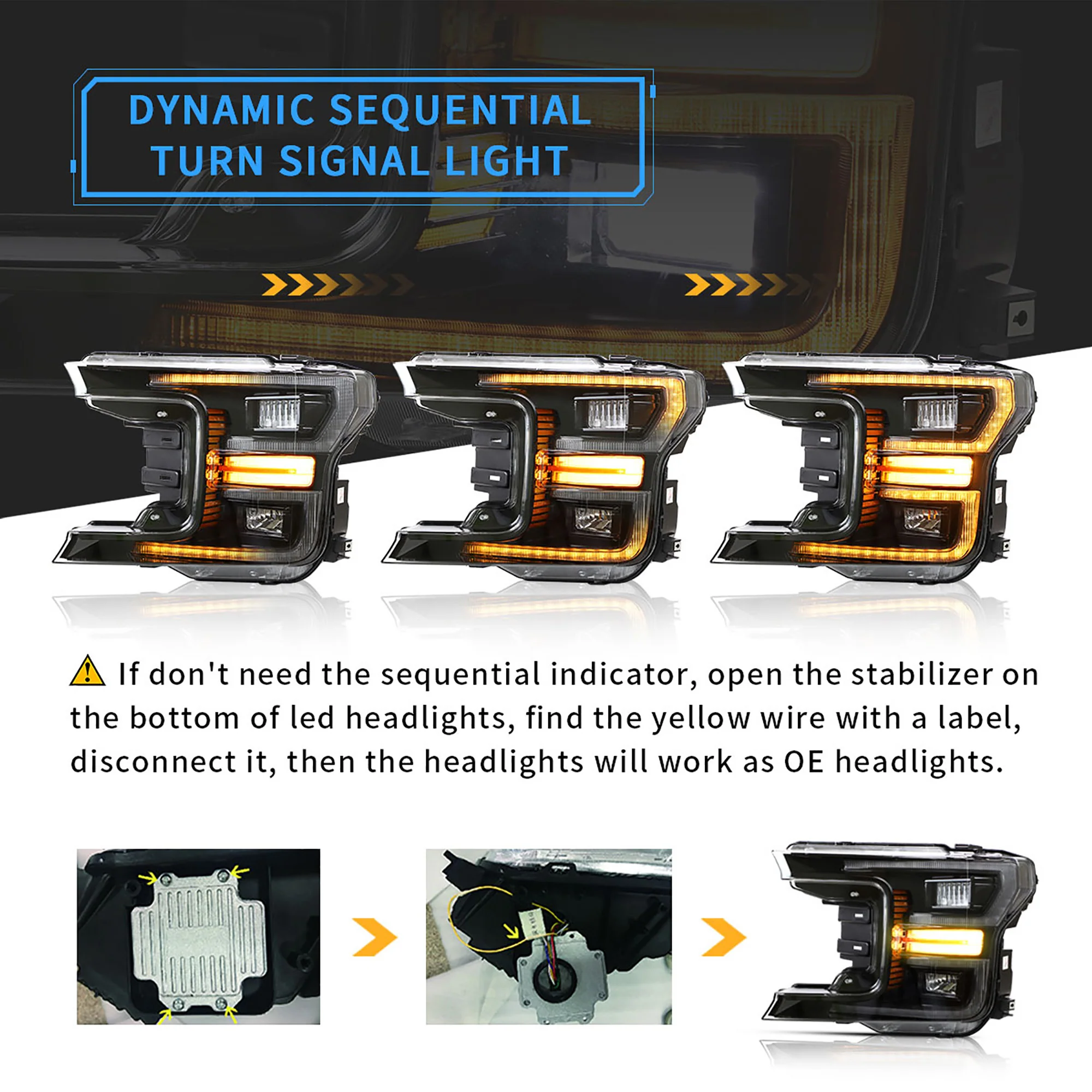 VLAND LED Headlights For 2018-2020 Ford F150 w/start-up animation - Image 5
