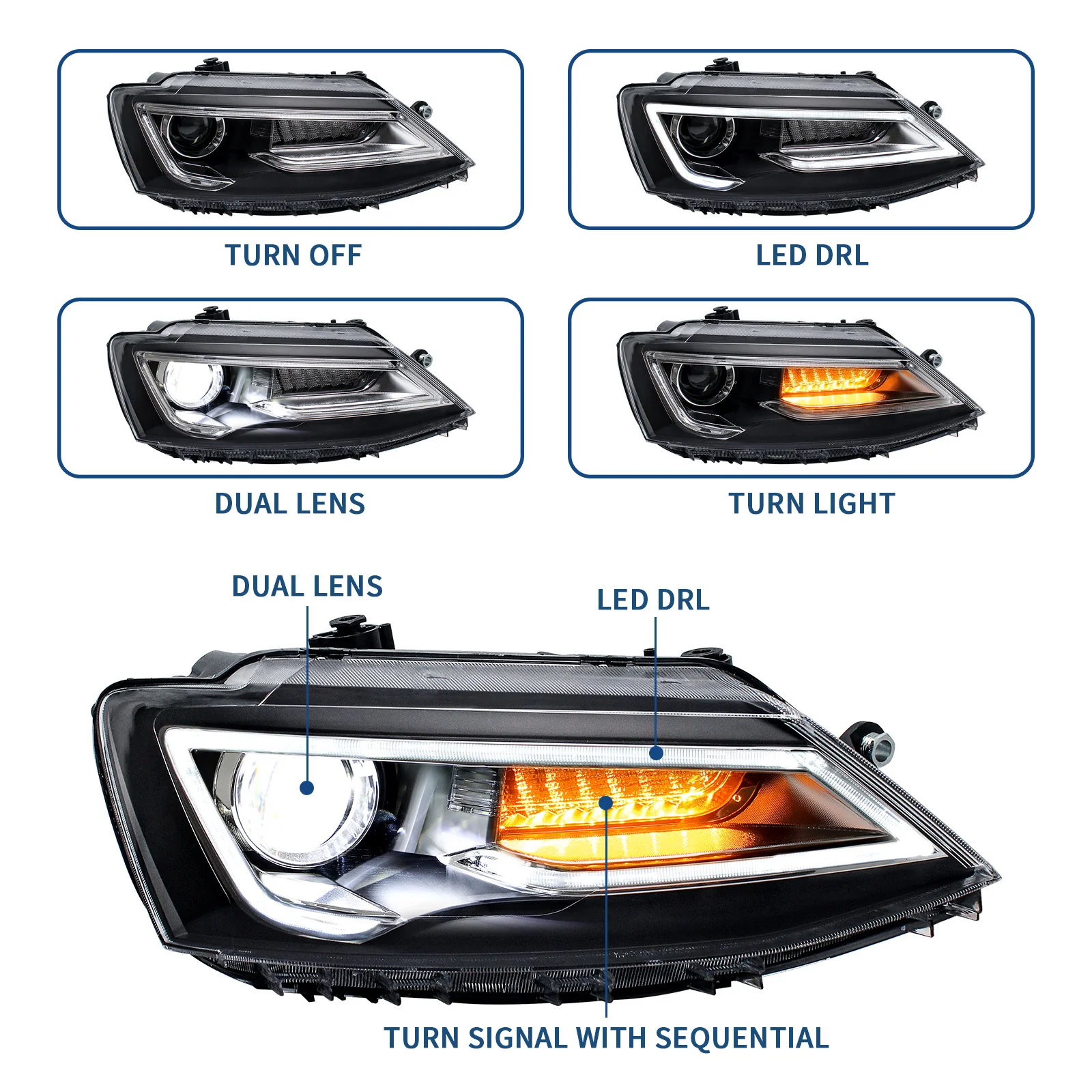 VLAND LED Headlights For 2011-2018 Volkswagen Jetta MK6 - Image 4