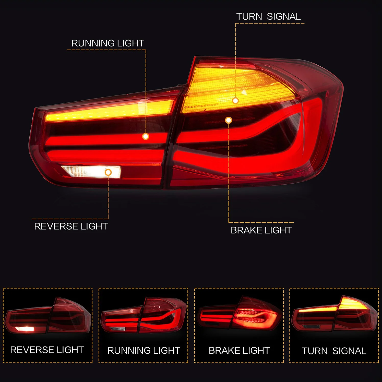 VLAND LED Tail Lights For 2012-2019 BMW 3Series F30 F80 M3 W/Sequential Turn Signal - Image 5