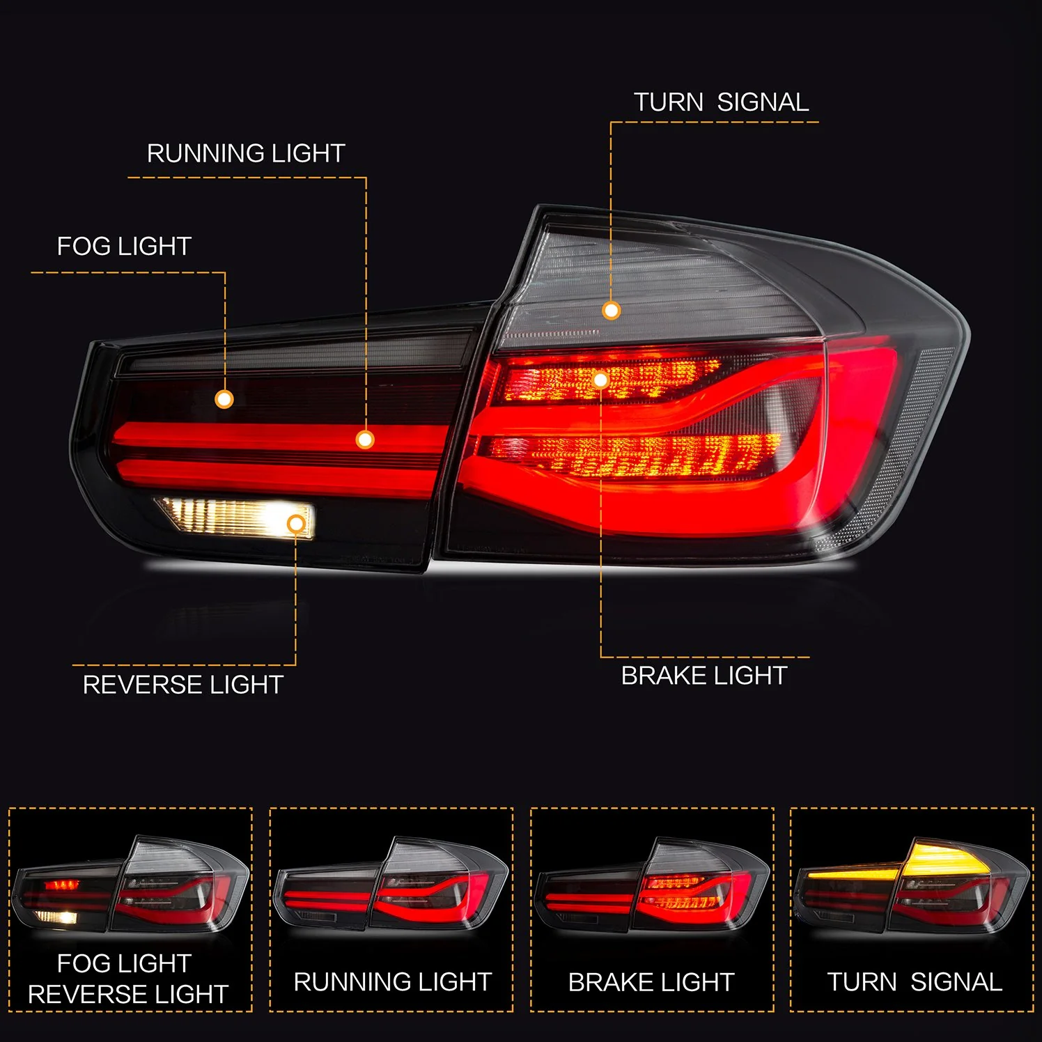 VLAND LED Taillights For 2012-2019 BMW 3 Series F30 M3 F80 W/Sequential Turn Signal - Image 4