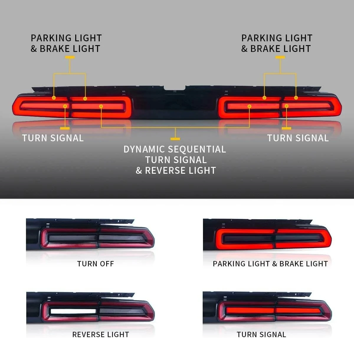 VLAND LED Taillights For Dodge Challenger 2008-2014 W/Sequential Red Turn Signals - Image 3